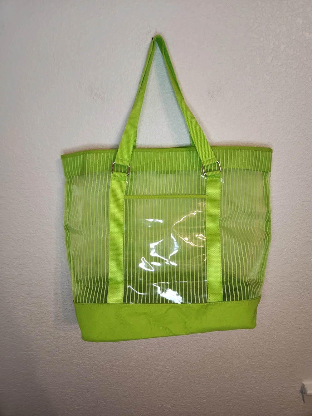 Xhilaration Neon Lime Transparent Tote Bag Striped Detail green Mesh Shopping